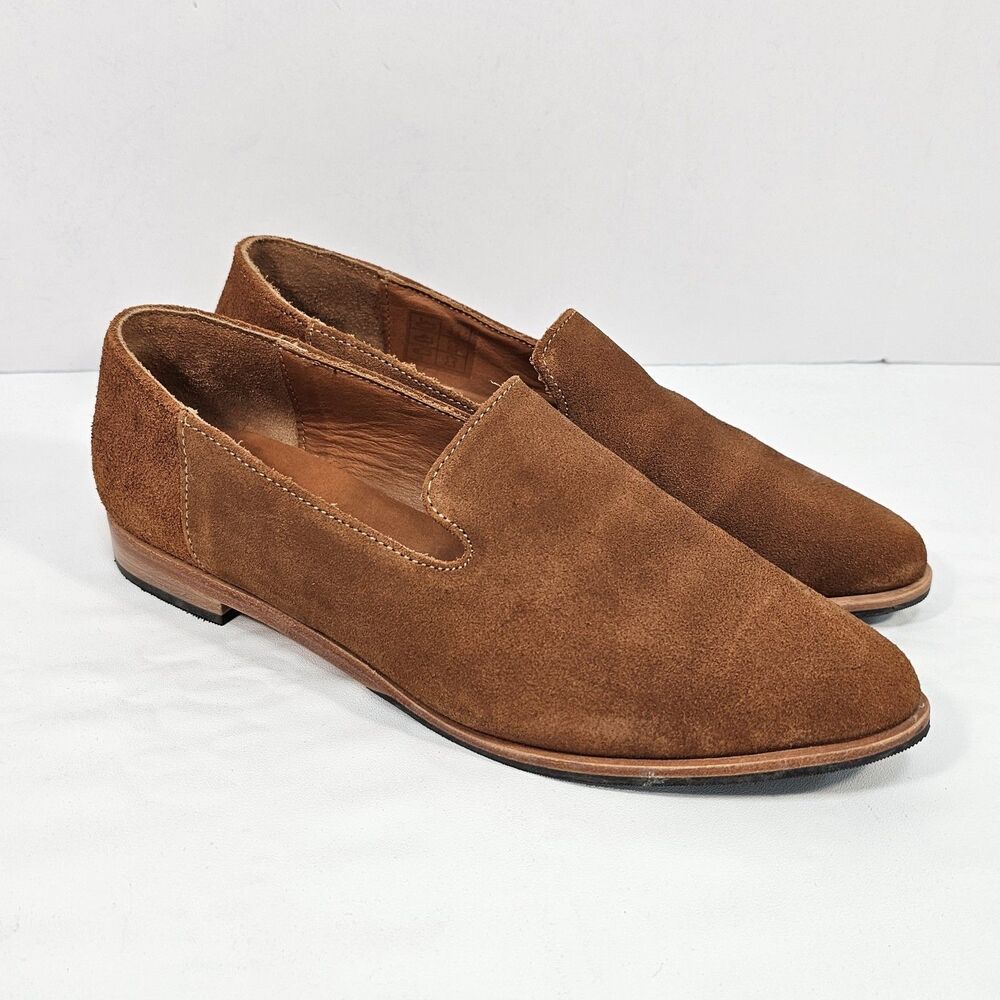 Patina Portland Leather Goods Women's Loafer Size 7.5 Cognac Tan Suede Flat Shoe